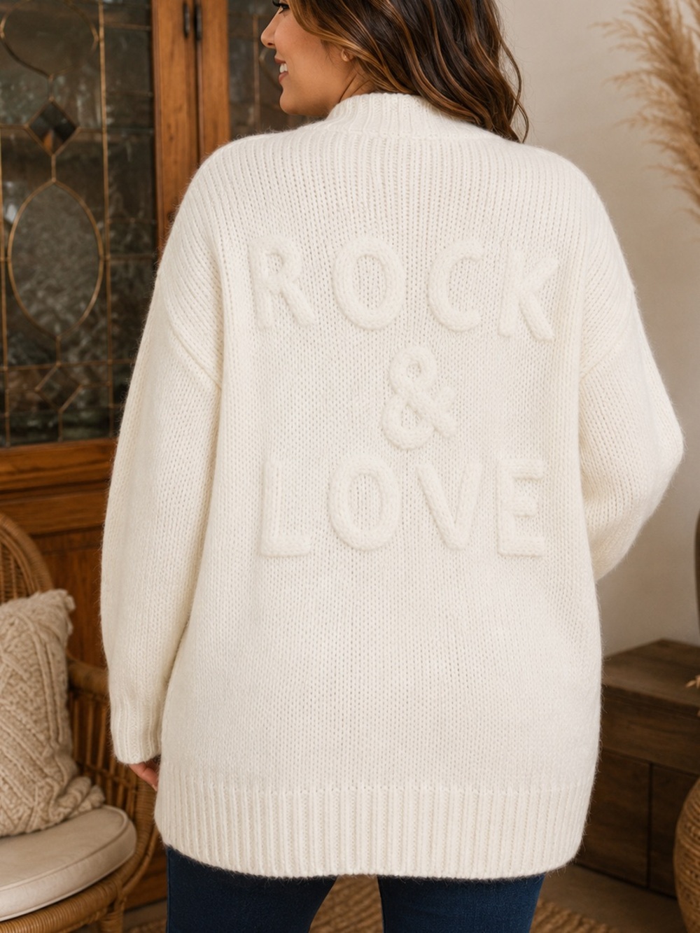 Aqua Blues Rock & Love White Cardigan Sweater medium